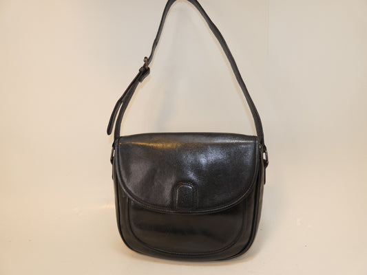 Yves Saint Laurent Leather Black Flap Shoulder Bag with Front Logo