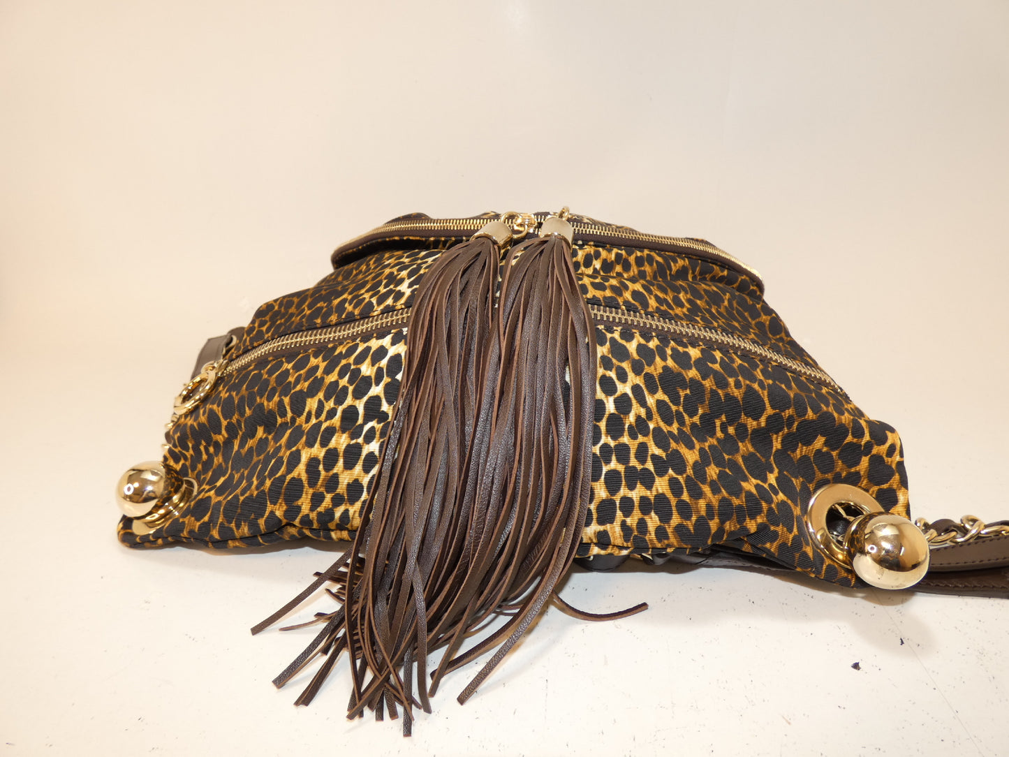 D&G Leopard Print Fringe Chain Backpack