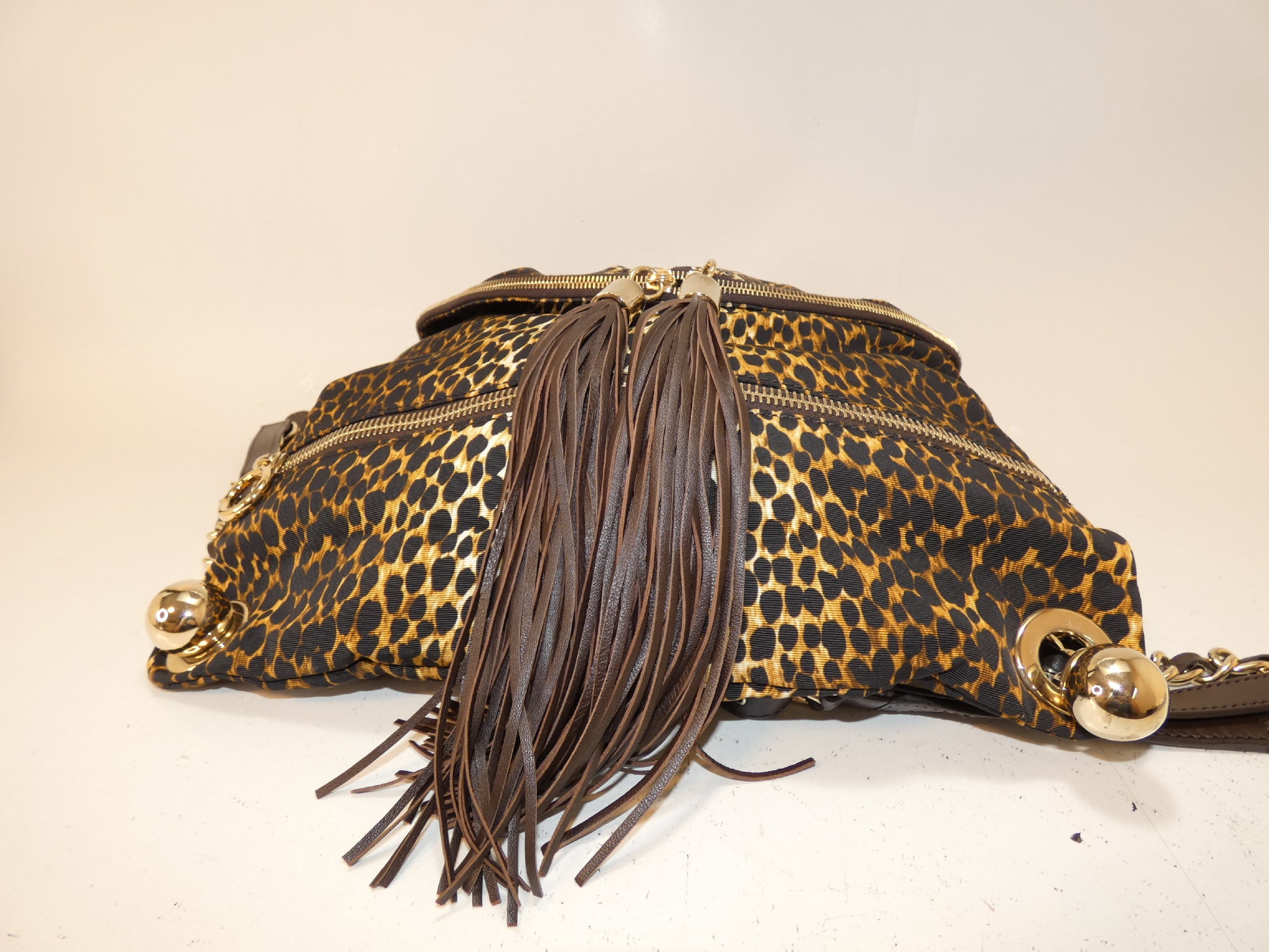 D&G Leopard Print Fringe Chain Backpack