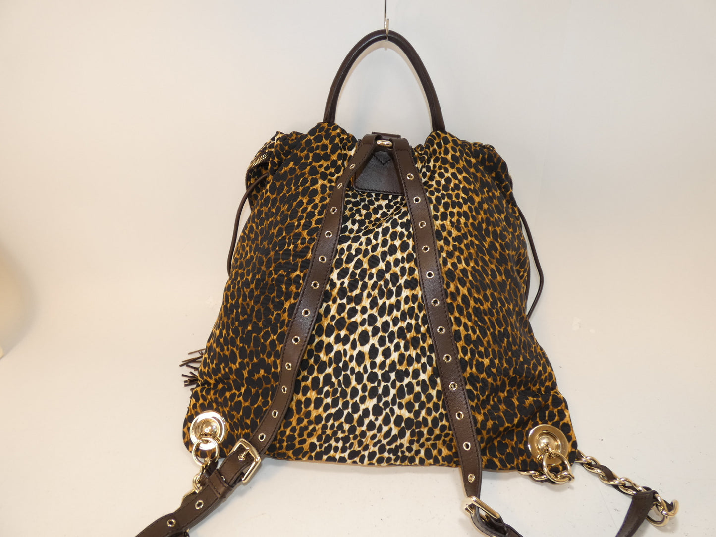 D&G Leopard Print Fringe Chain Backpack