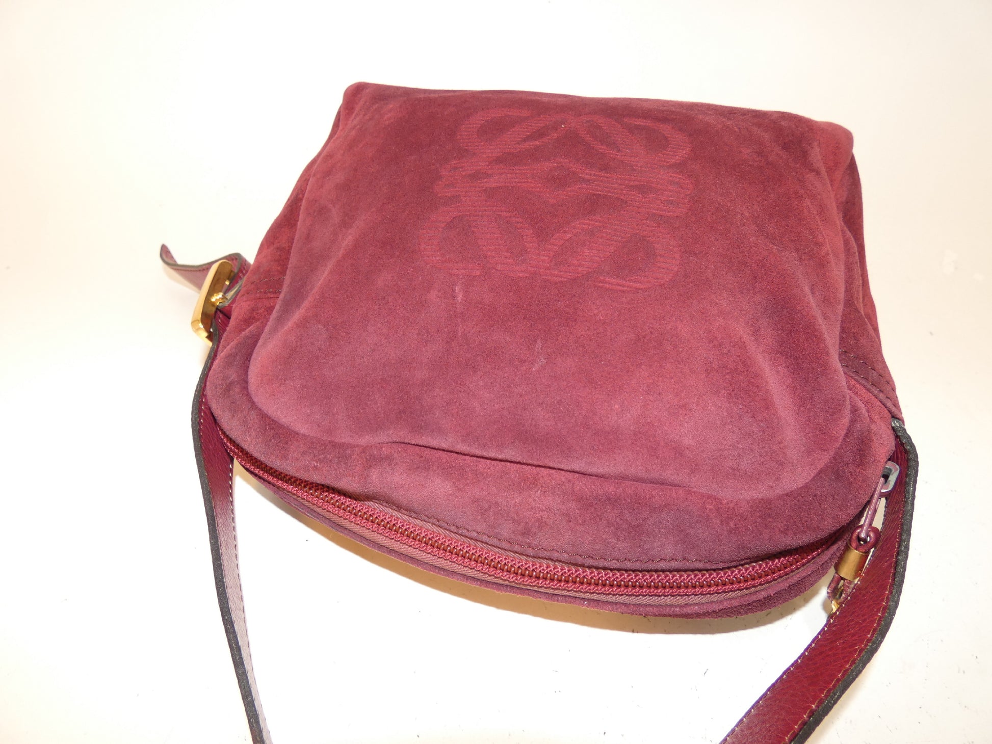 LOEWE Anagram Suede Bordeaux Shoulder Bag
