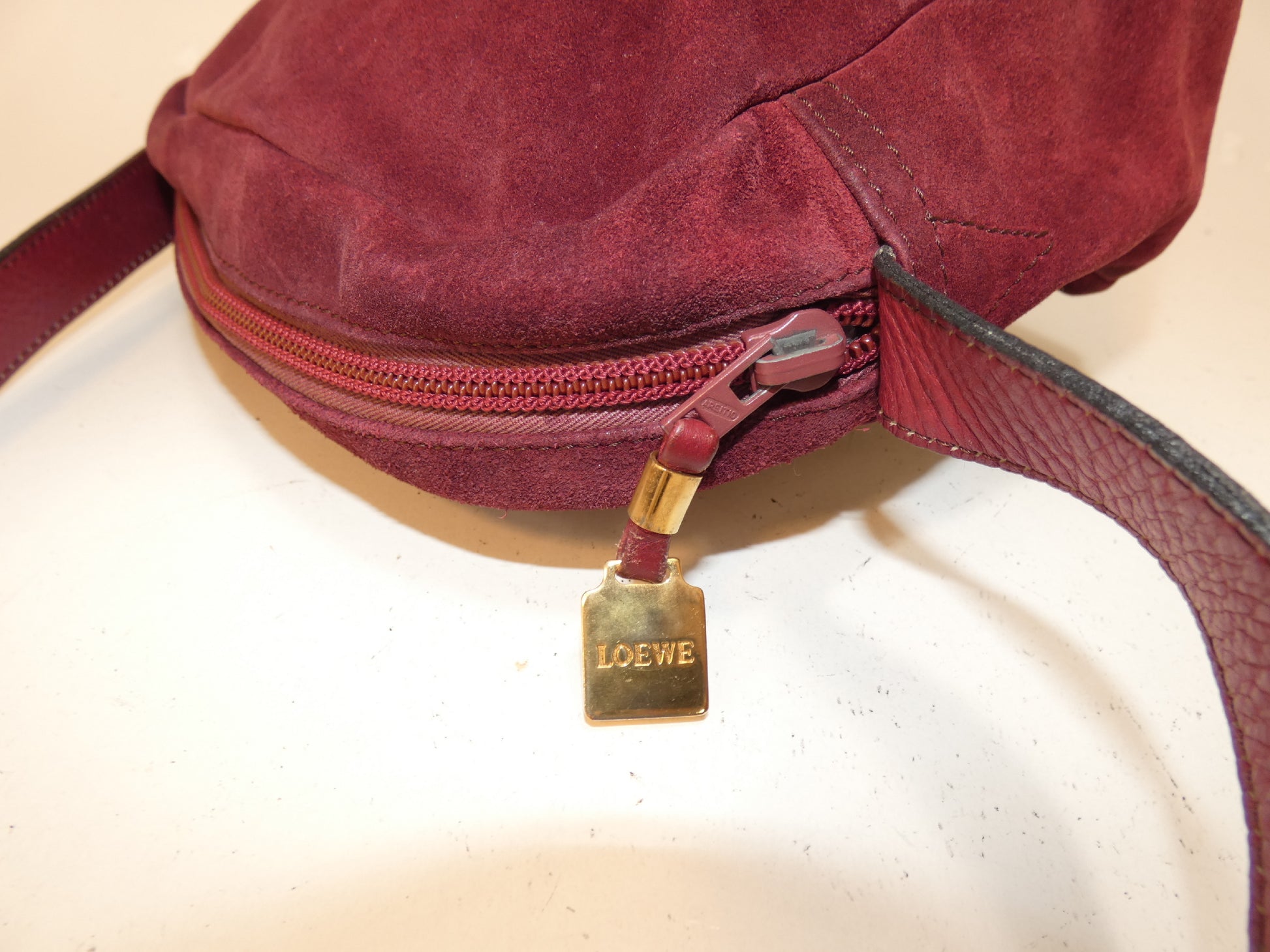 LOEWE Anagram Suede Bordeaux Shoulder Bag