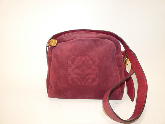 LOEWE Anagram Suede Bordeaux Shoulder Bag