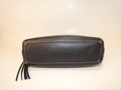 COACH Signature Canvas and Leather Black Tassel Pull One-Hand Handbag