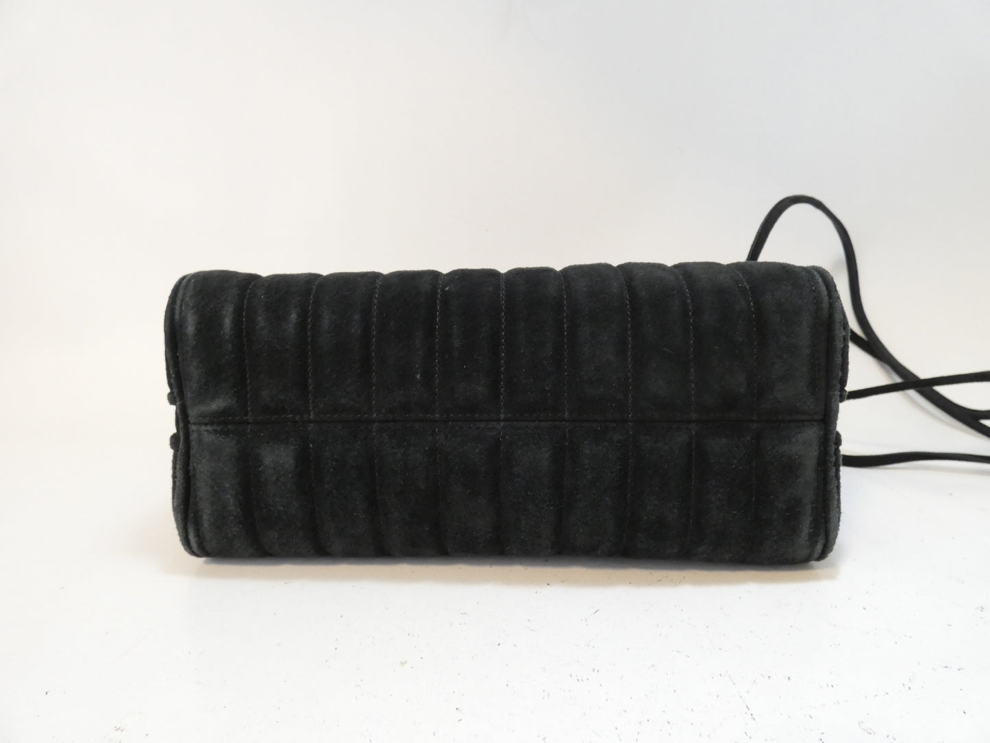 FENDI Suede Black Striped Boston Shoulder Bag