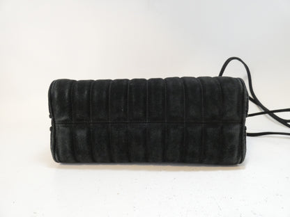 FENDI Suede Black Striped Boston Shoulder Bag