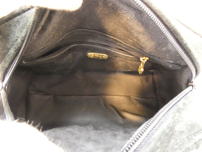 FENDI Suede Black Striped Boston Shoulder Bag