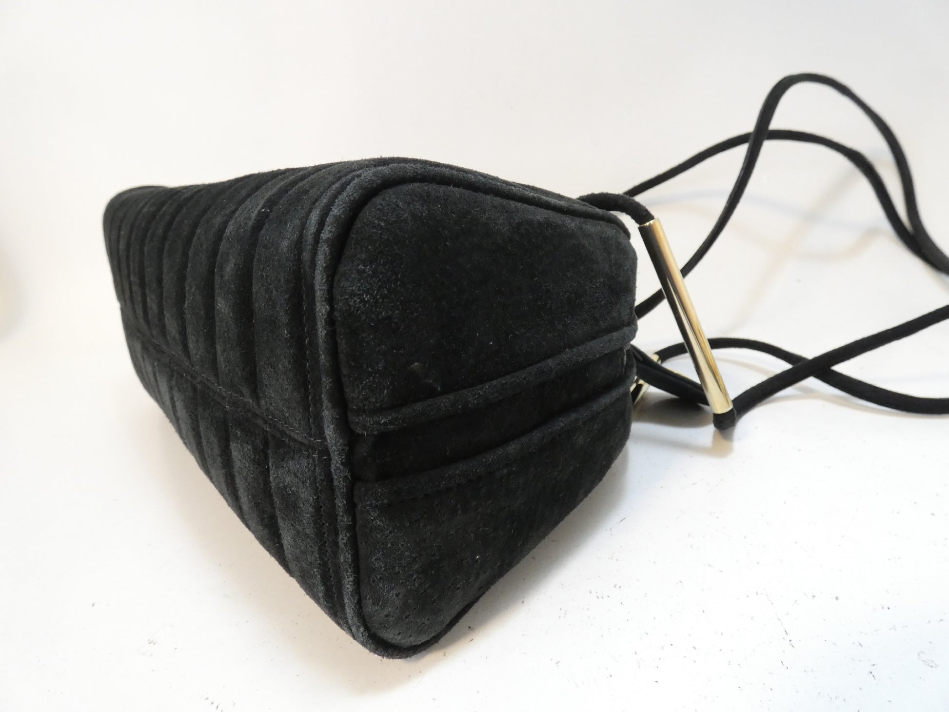 FENDI Suede Black Striped Boston Shoulder Bag
