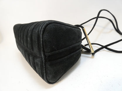 FENDI Suede Black Striped Boston Shoulder Bag