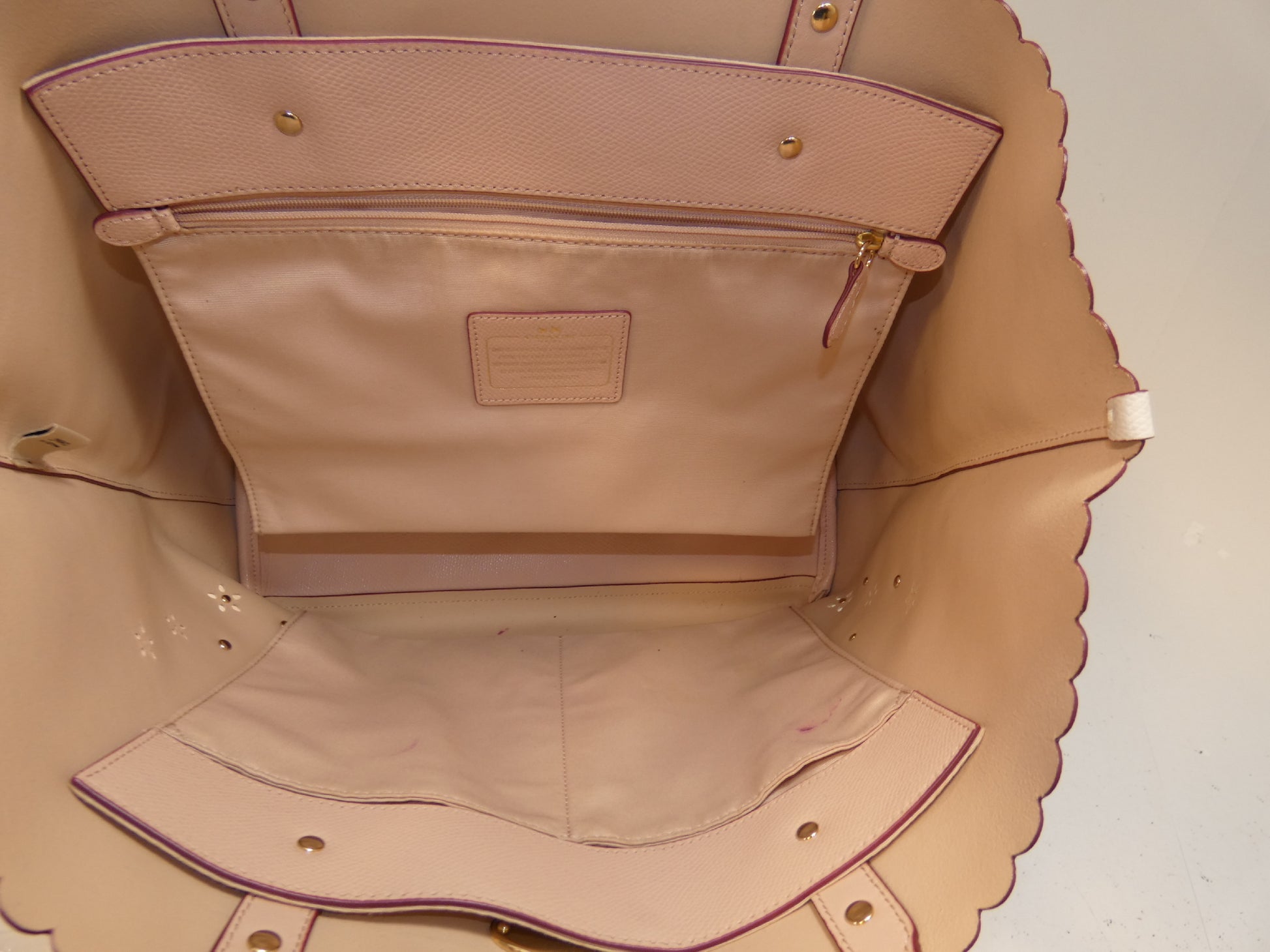 COACH Leather Perforated Flower Hand Tote Bag