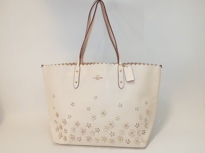 COACH Leather Perforated Flower Hand Tote Bag