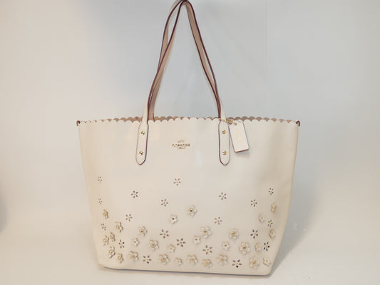 COACH Leather Perforated Flower Hand Tote Bag