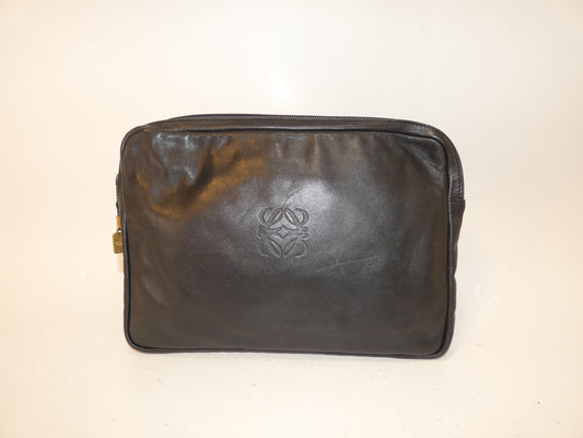 LOEWE Anagram Black Leather Clutch Pouch Clutch Bag