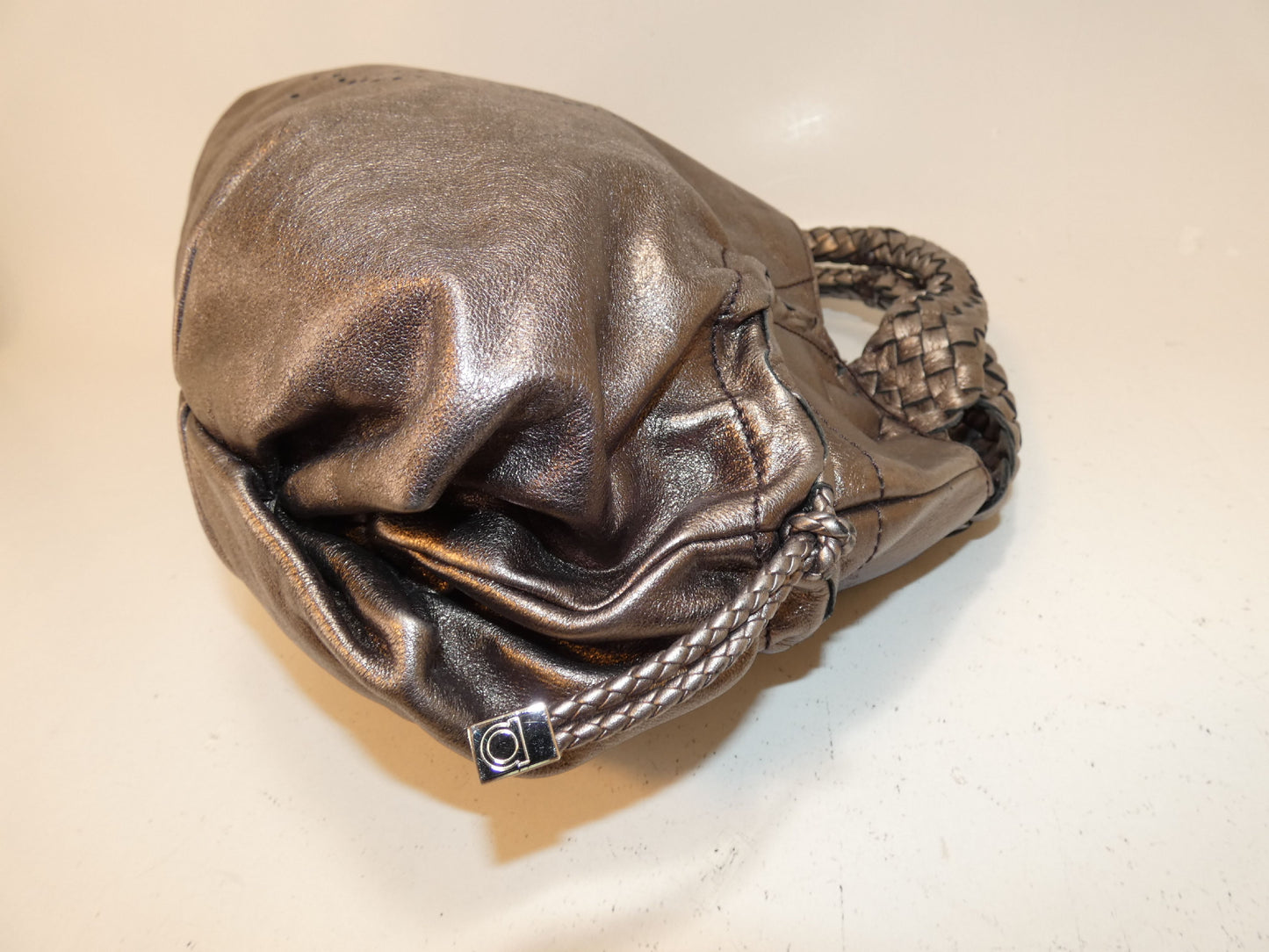 Salvatore Ferragamo Gancini Punched Woven Tote Handbag