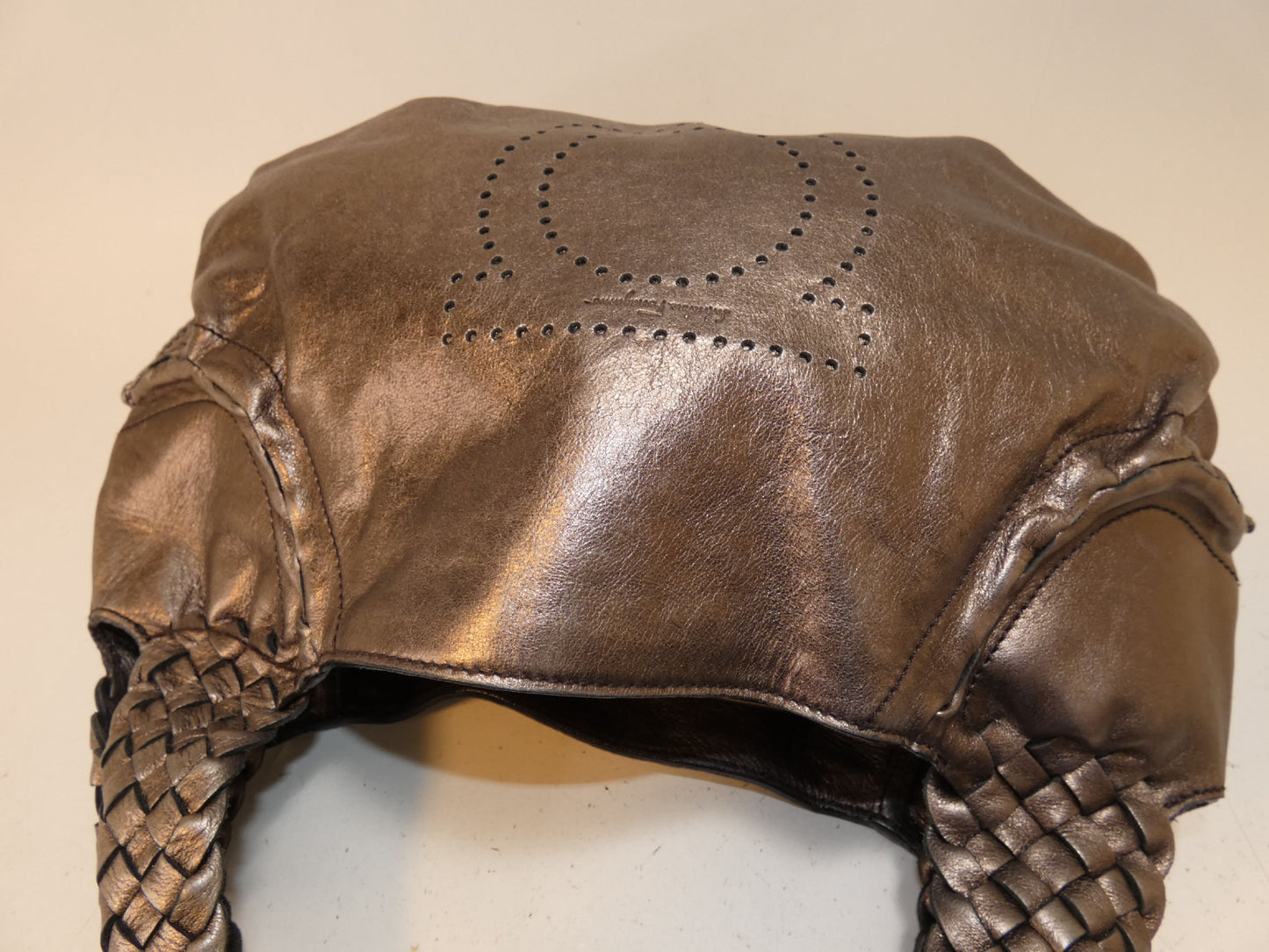 Salvatore Ferragamo Gancini Punched Woven Tote Handbag