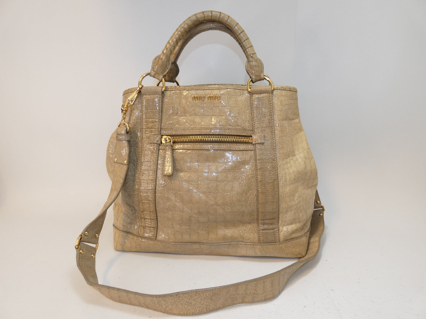 Miu Miu 2-way Embossed Leather Beige Hand Shoulder Bag
