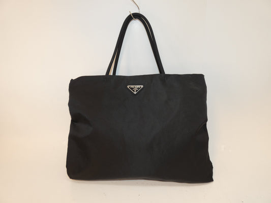PRADA nylon black hand tote bag