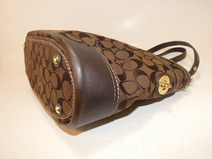 COACH Signature Brown Canvas Turnlock Leather Handbag