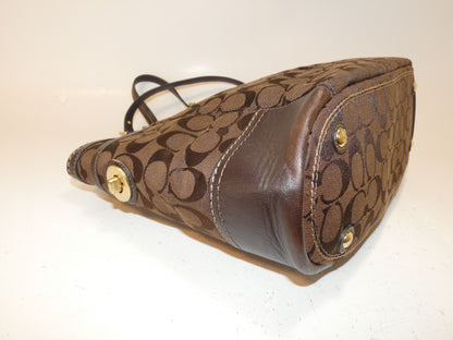 COACH Signature Brown Canvas Turnlock Leather Handbag