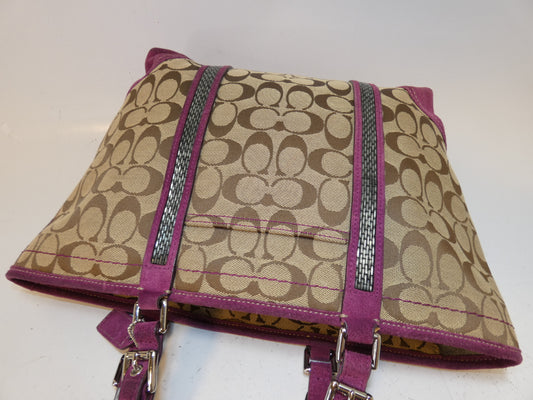 COACH Signature Canvas Suede Hand Tote Bag