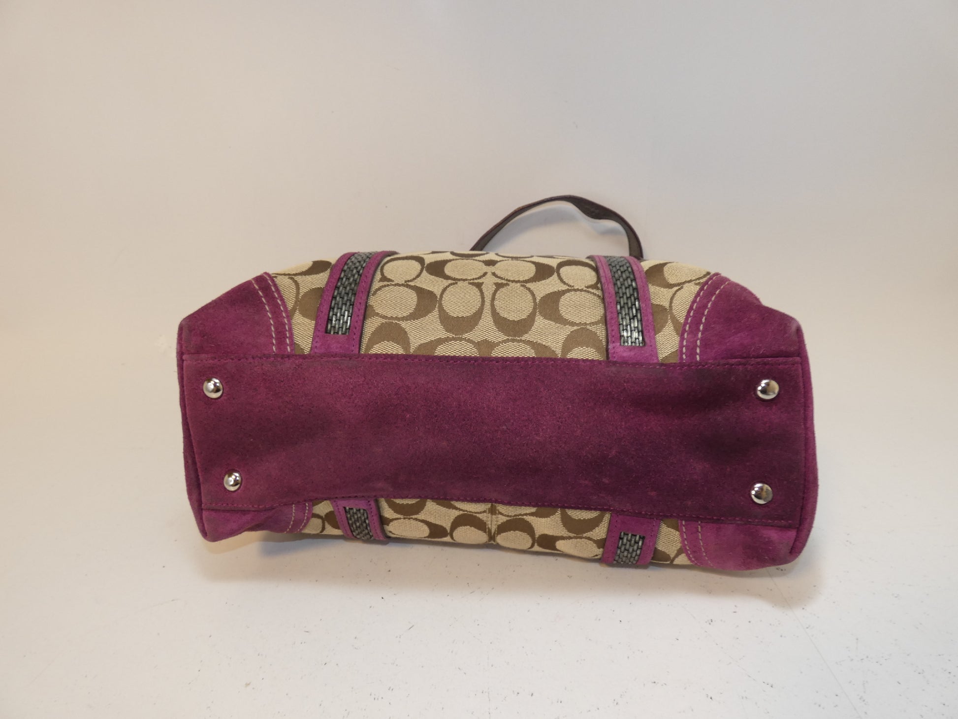 COACH Signature Canvas Suede Hand Tote Bag