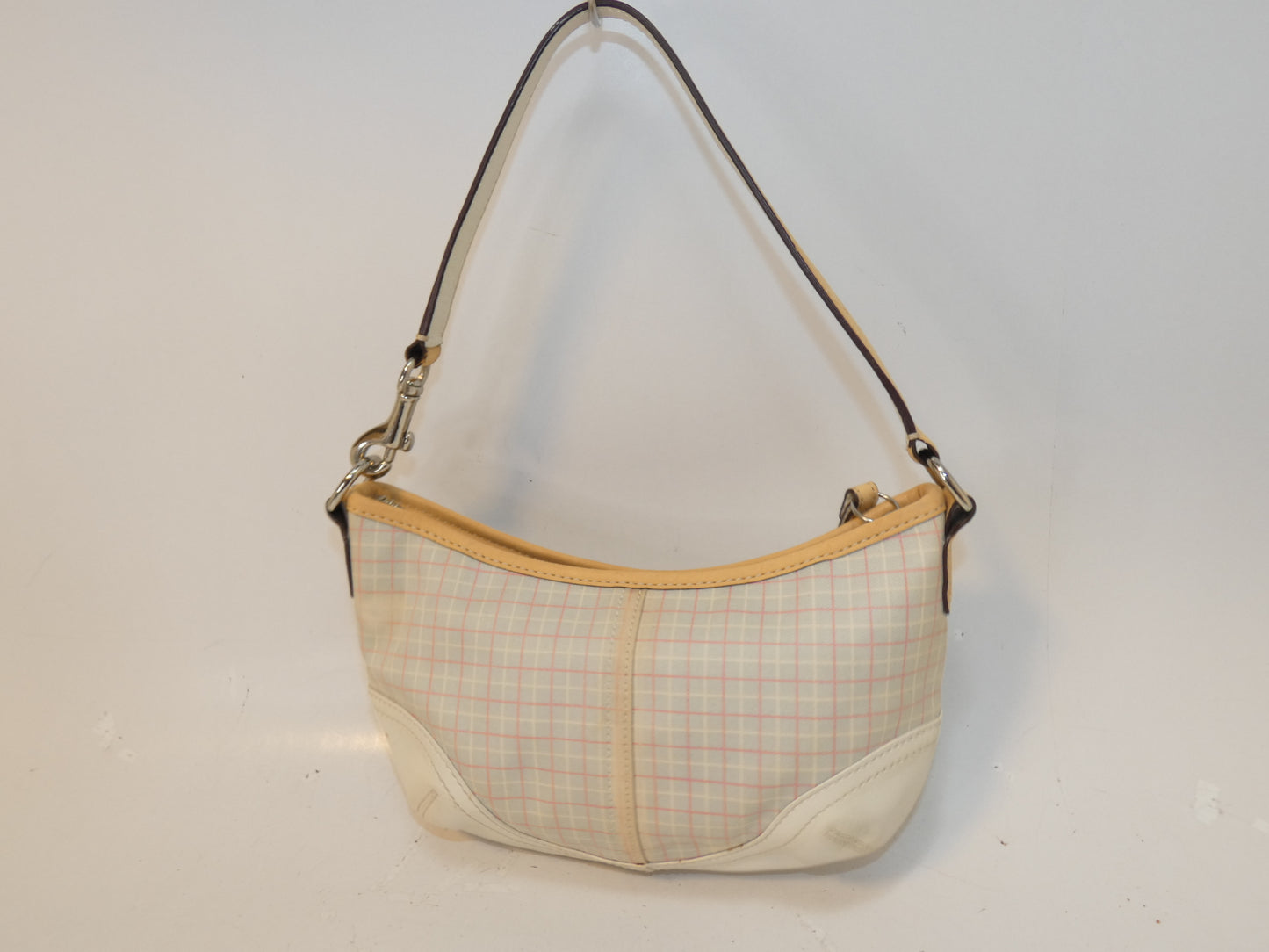 COACH Check Canvas Leather One-Hand Handbag