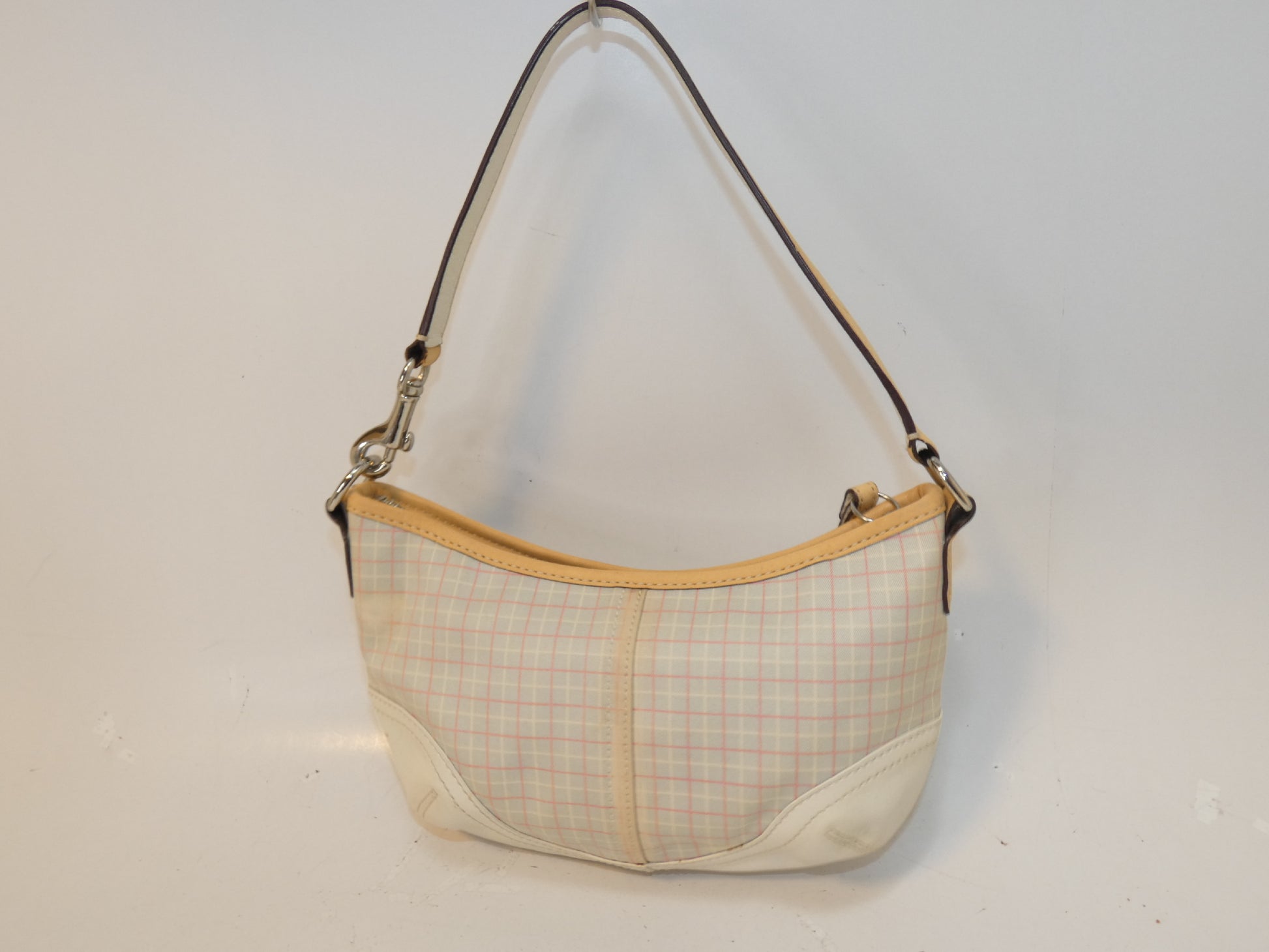 COACH Check Canvas Leather One-Hand Handbag