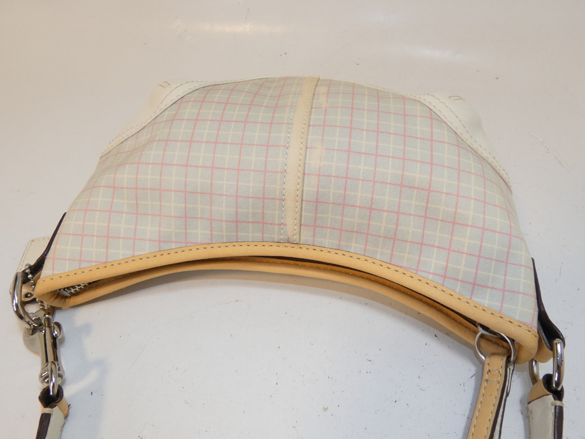 COACH Check Canvas Leather One-Hand Handbag