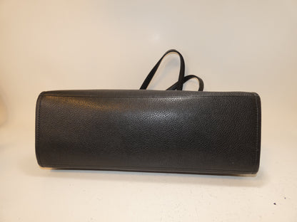 Tory Burch Front Logo Black Leather Tassel Tote Hand Tote Bag
