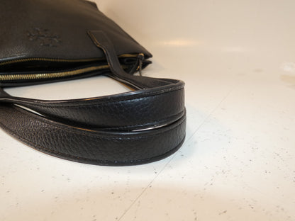 Tory Burch Front Logo Black Leather Tassel Tote Hand Tote Bag