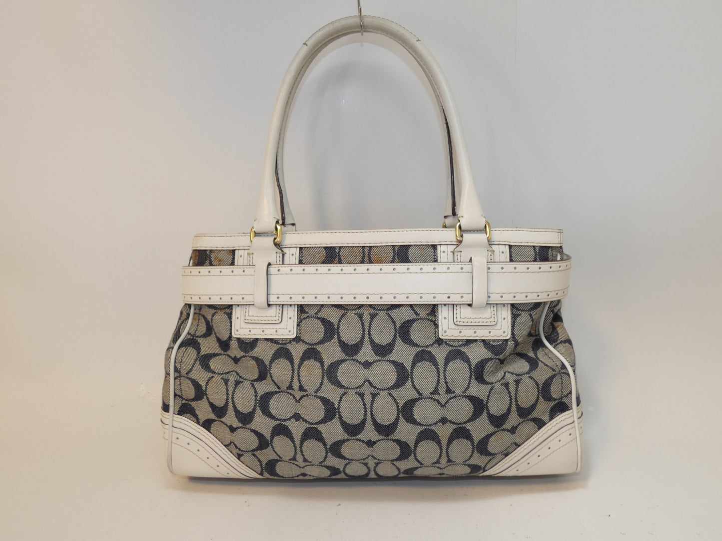 COACH Signature Navy Leather Perforated Handbag
