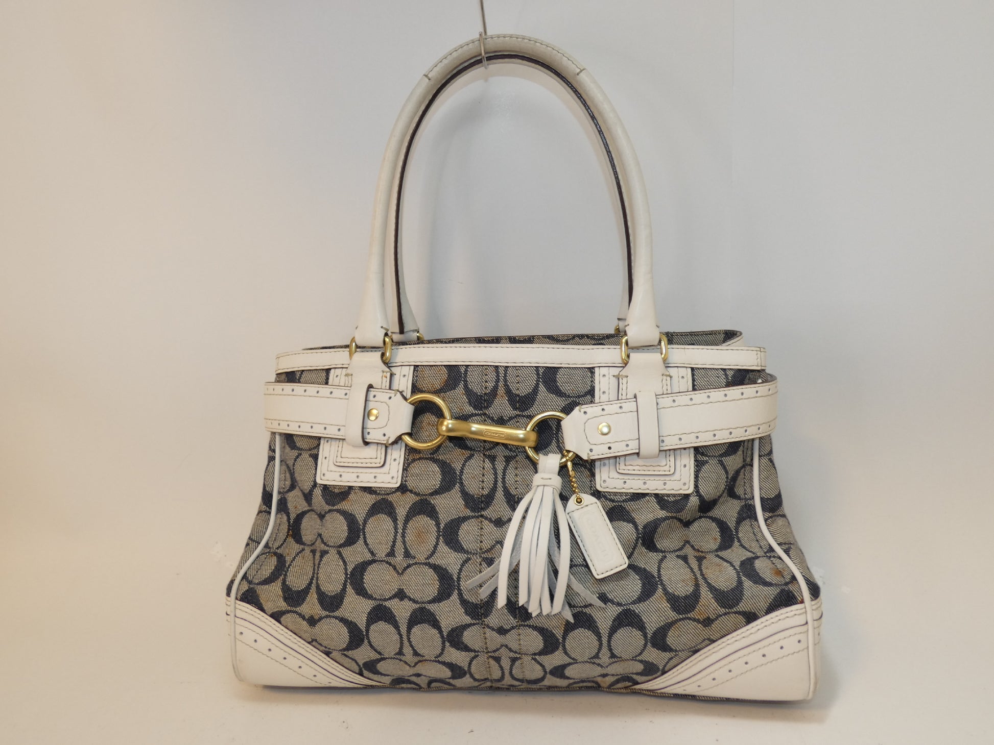 COACH Signature Navy Leather Perforated Handbag