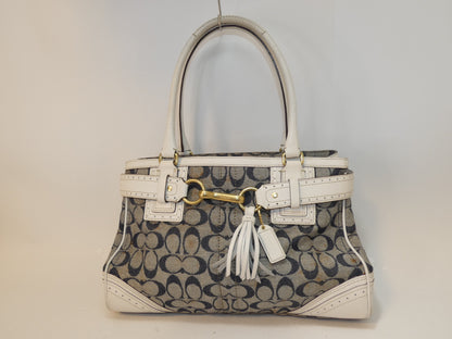 COACH Signature Navy Leather Perforated Handbag