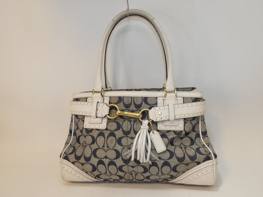 COACH Signature Navy Leather Perforated Handbag
