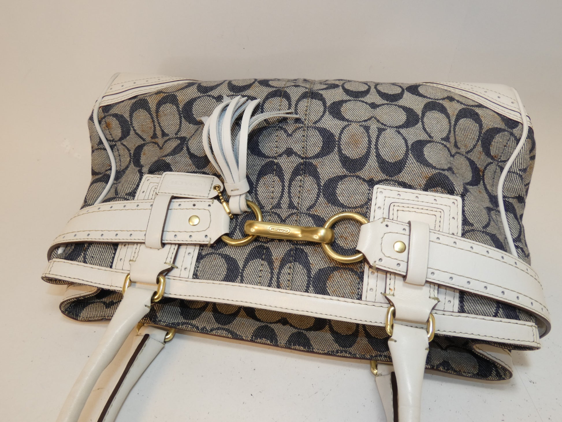 COACH Signature Navy Leather Perforated Handbag