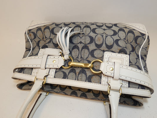 COACH Signature Navy Leather Perforated Handbag