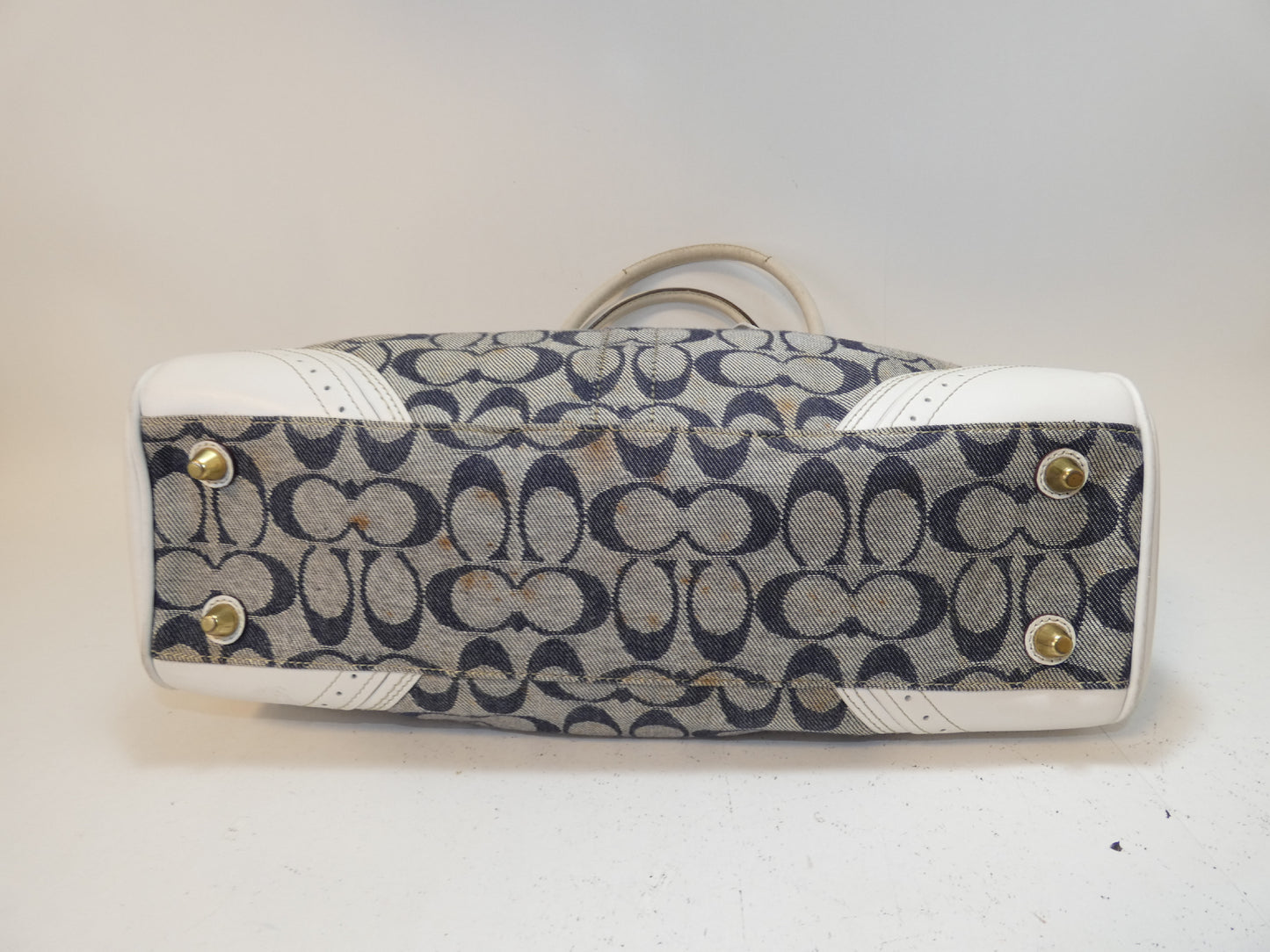 COACH Signature Navy Leather Perforated Handbag