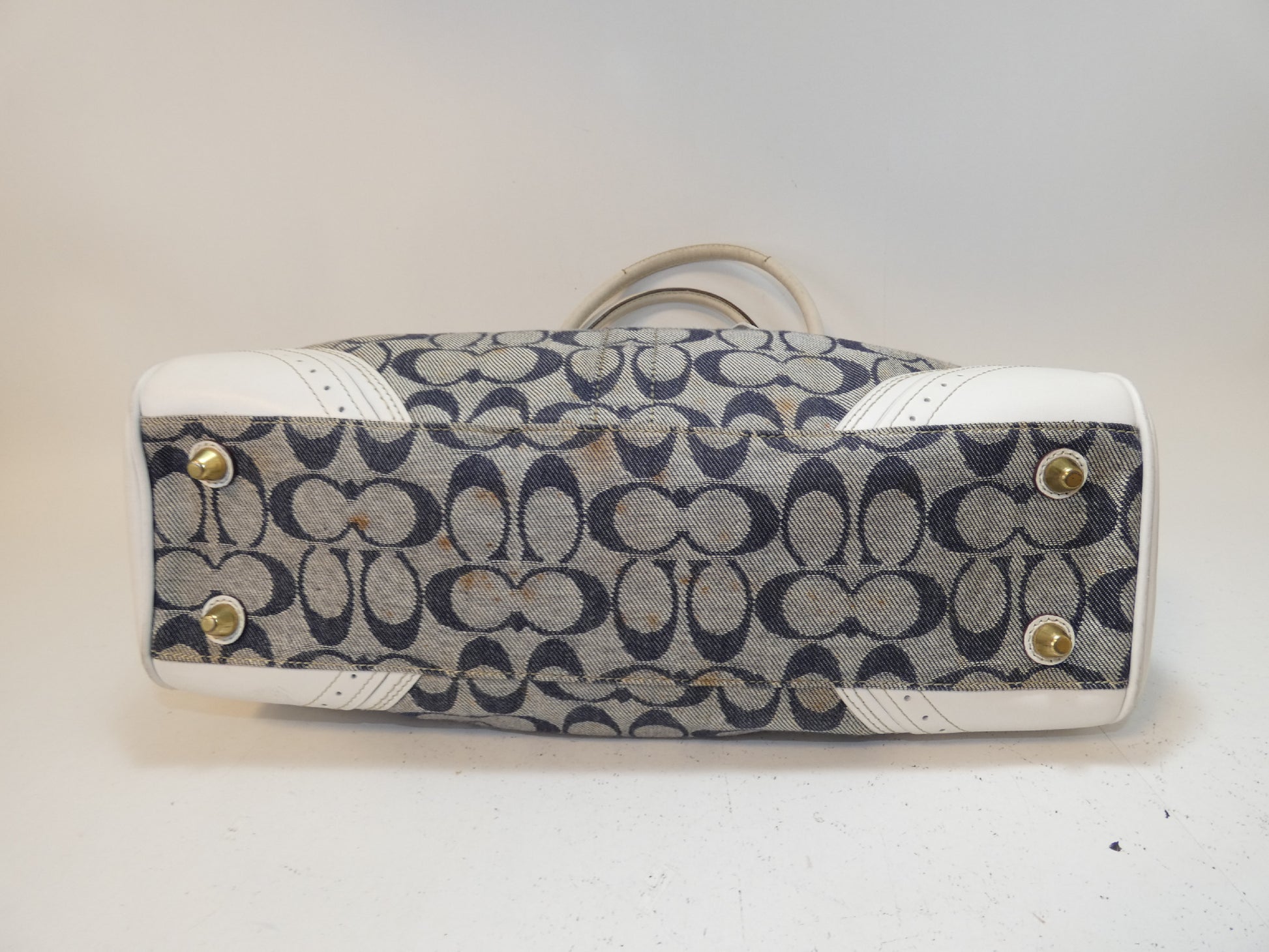 COACH Signature Navy Leather Perforated Handbag