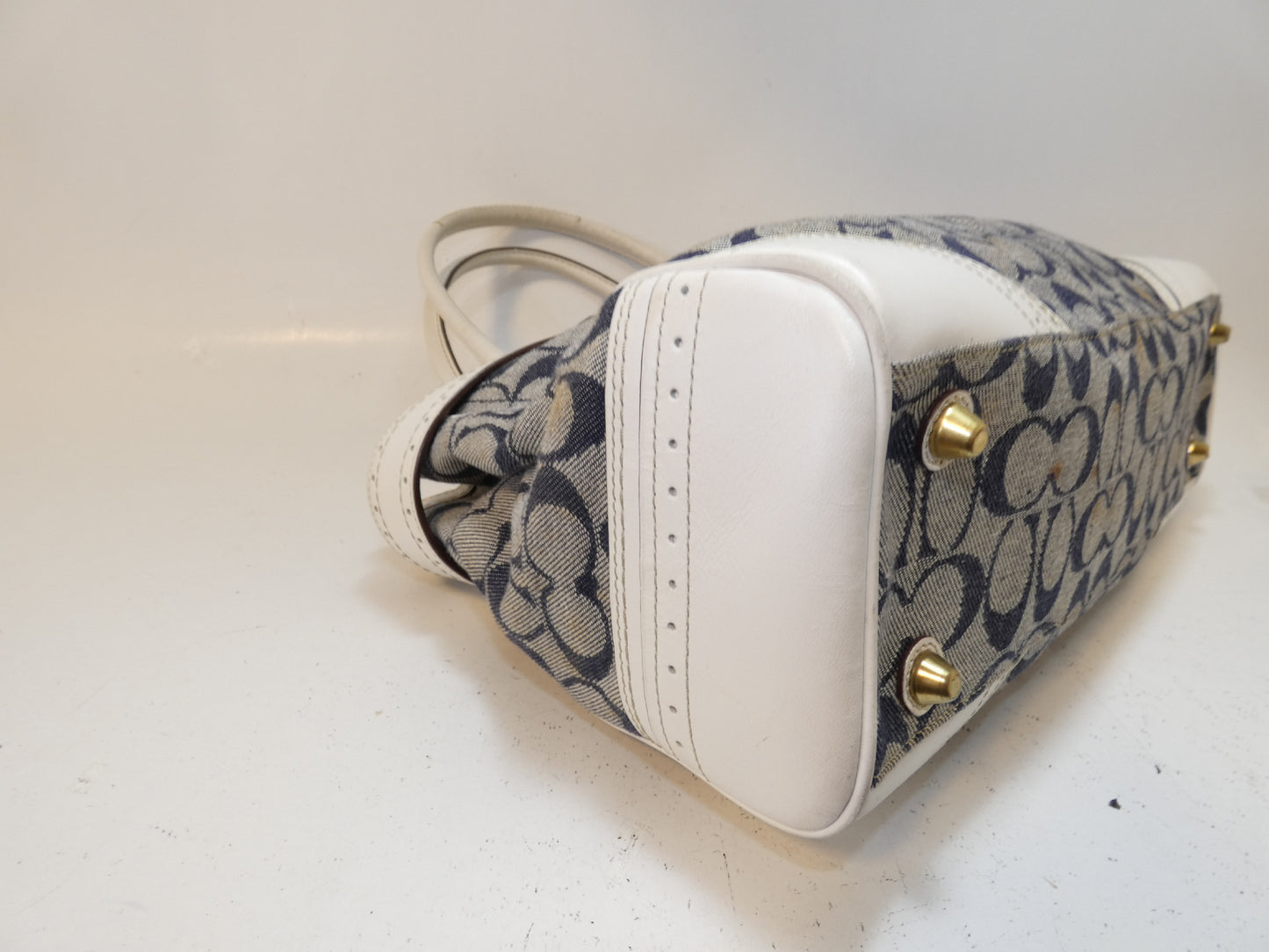 COACH Signature Navy Leather Perforated Handbag