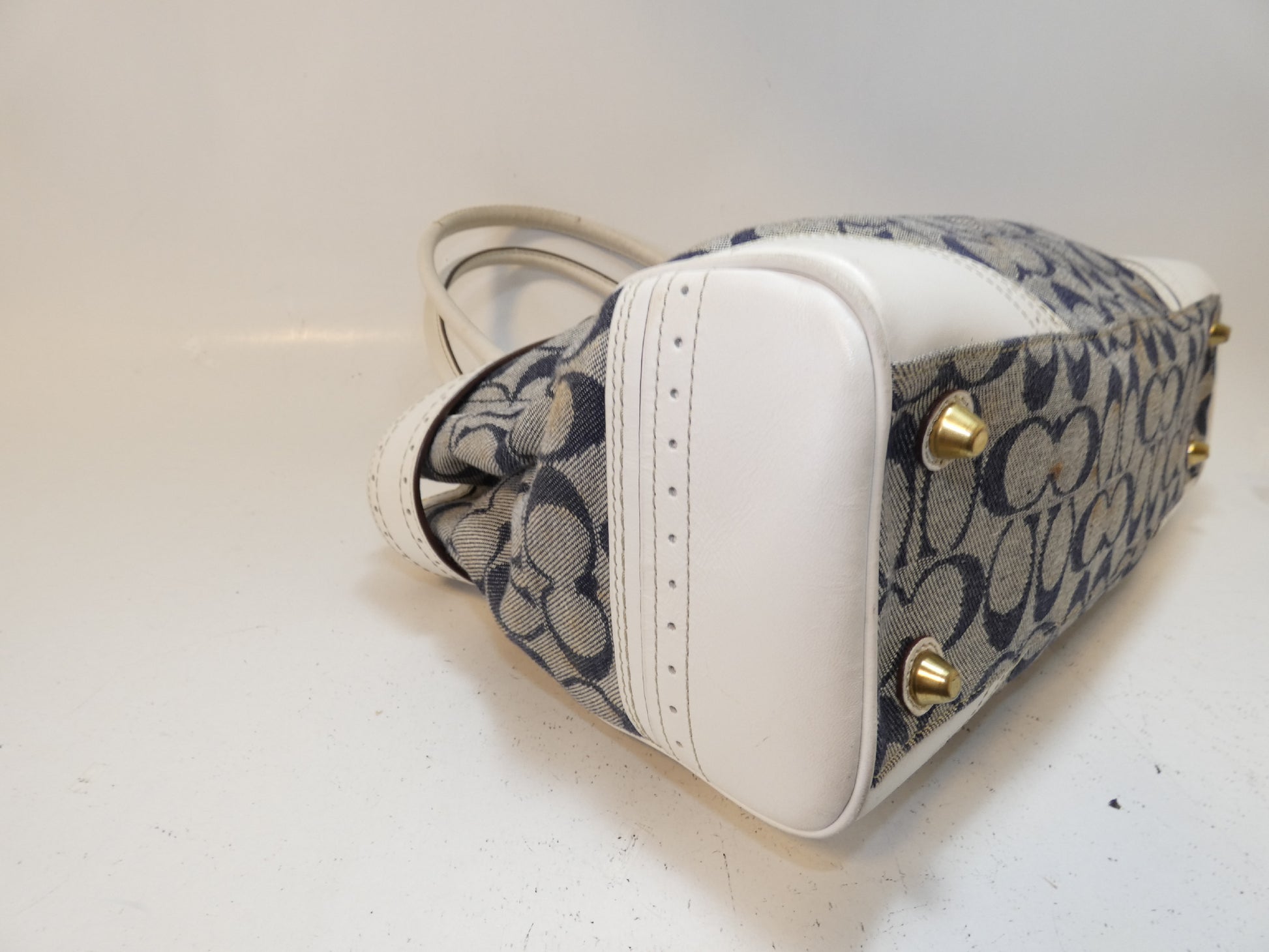 COACH Signature Navy Leather Perforated Handbag
