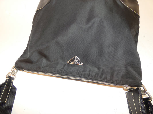 PRADA nylon and leather black shoulder bag