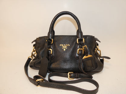 PRADA 2-way Vitello leather black hand/shoulder bag