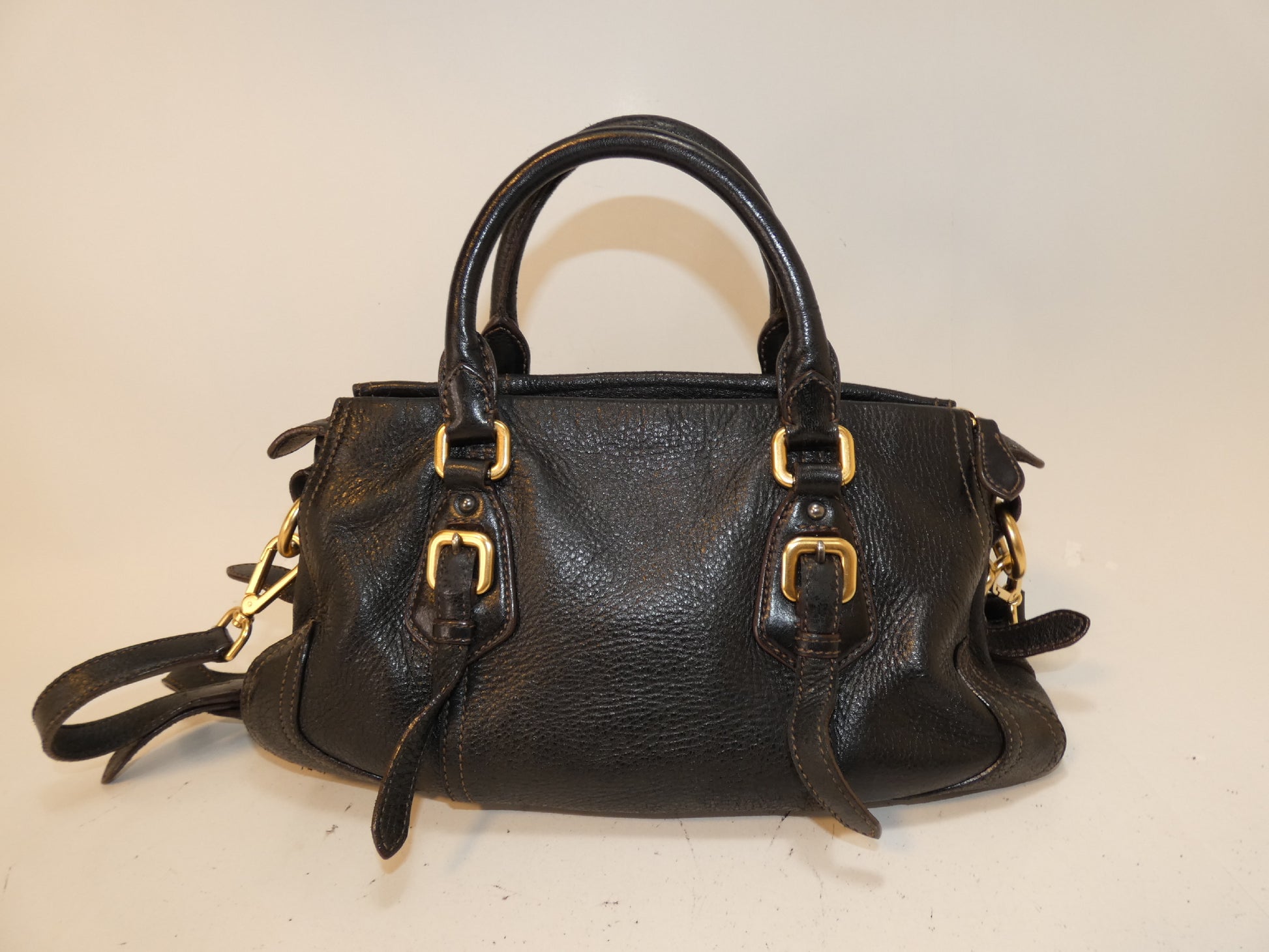 PRADA 2-way Vitello leather black hand/shoulder bag