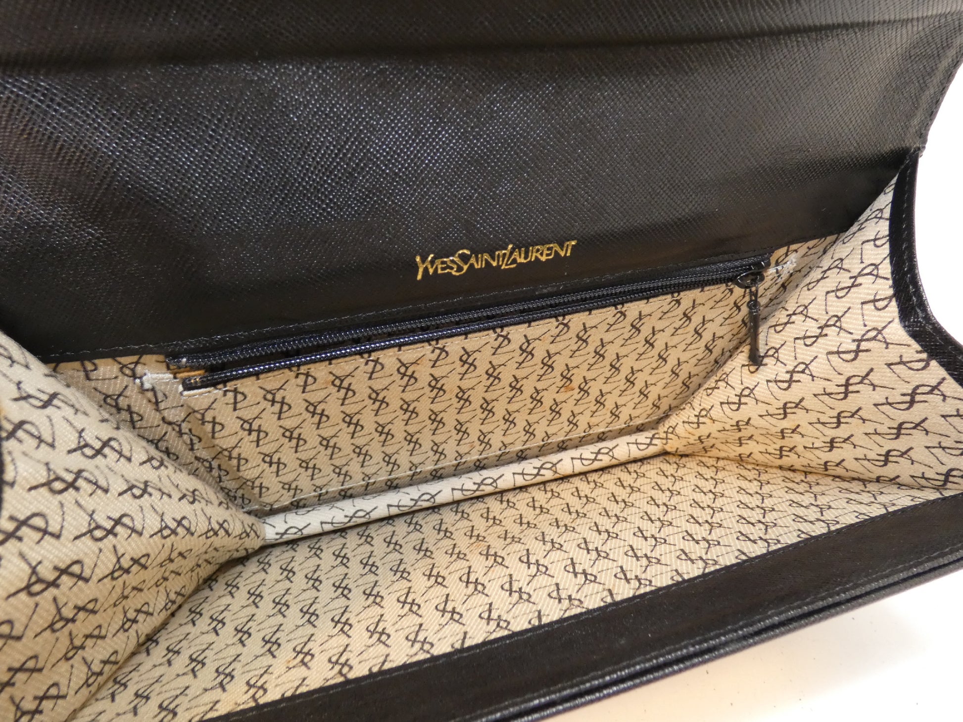 Yves Saint Laurent Front Logo Leather Black Clutch Bag
