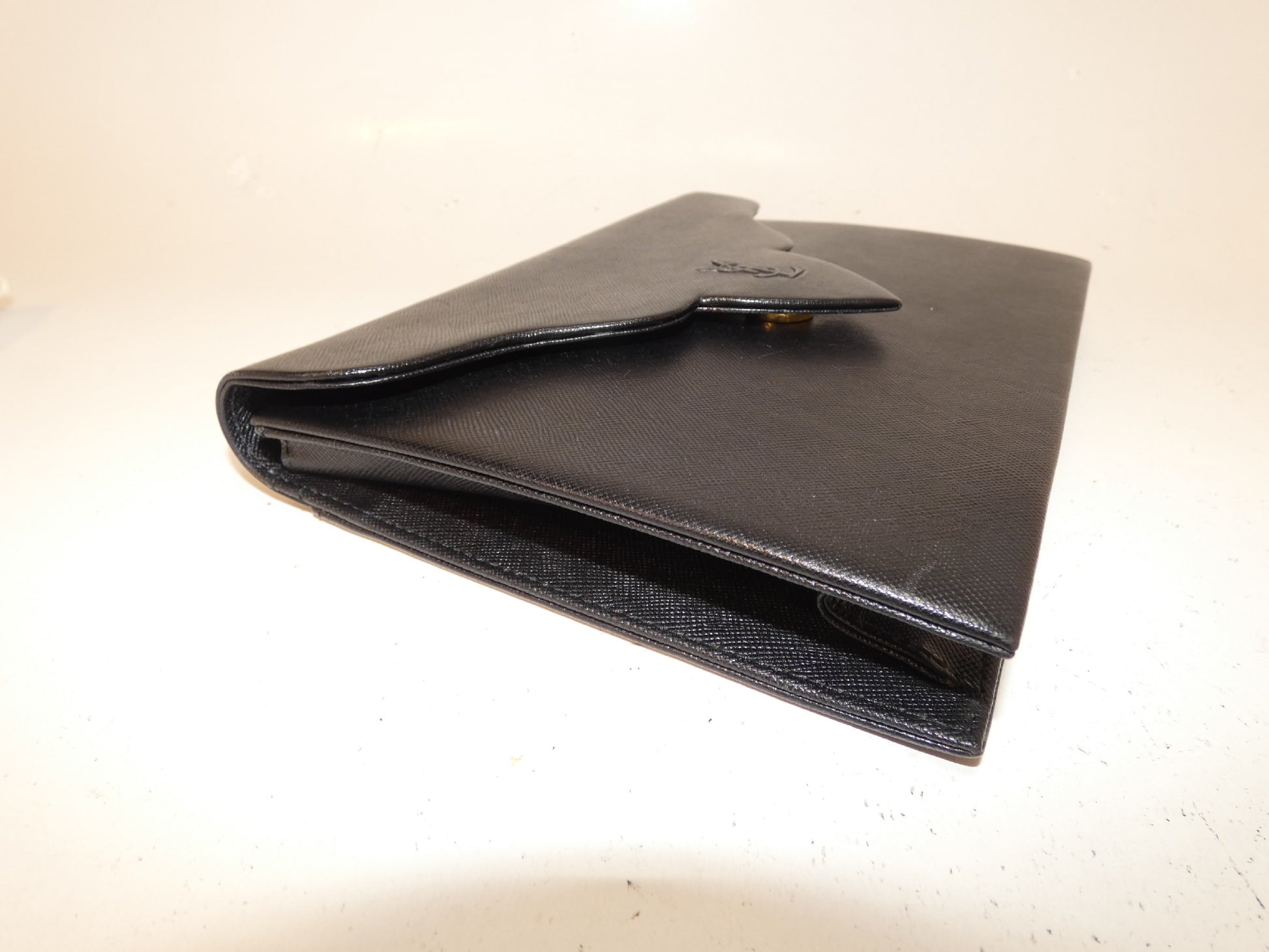 Yves Saint Laurent Front Logo Leather Black Clutch Bag