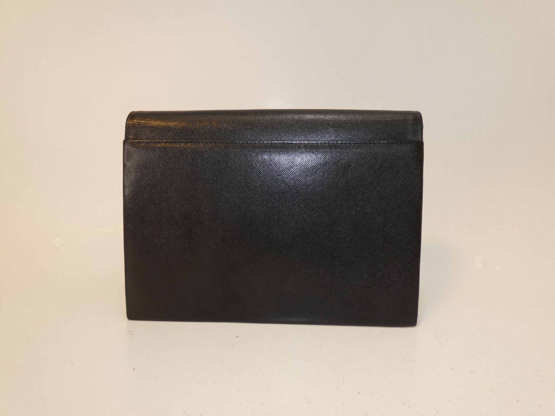 Yves Saint Laurent Front Logo Leather Black Clutch Bag