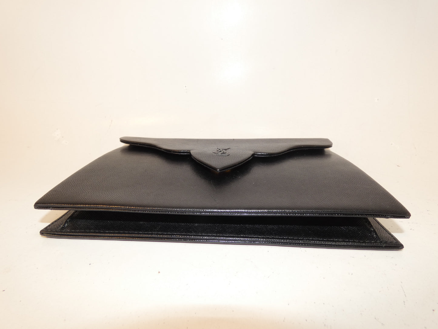Yves Saint Laurent Front Logo Leather Black Clutch Bag