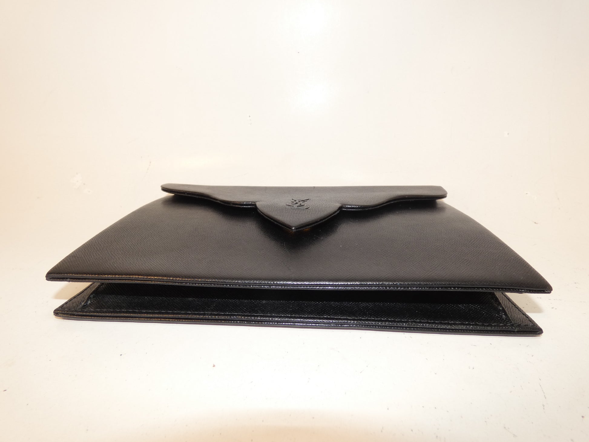 Yves Saint Laurent Front Logo Leather Black Clutch Bag