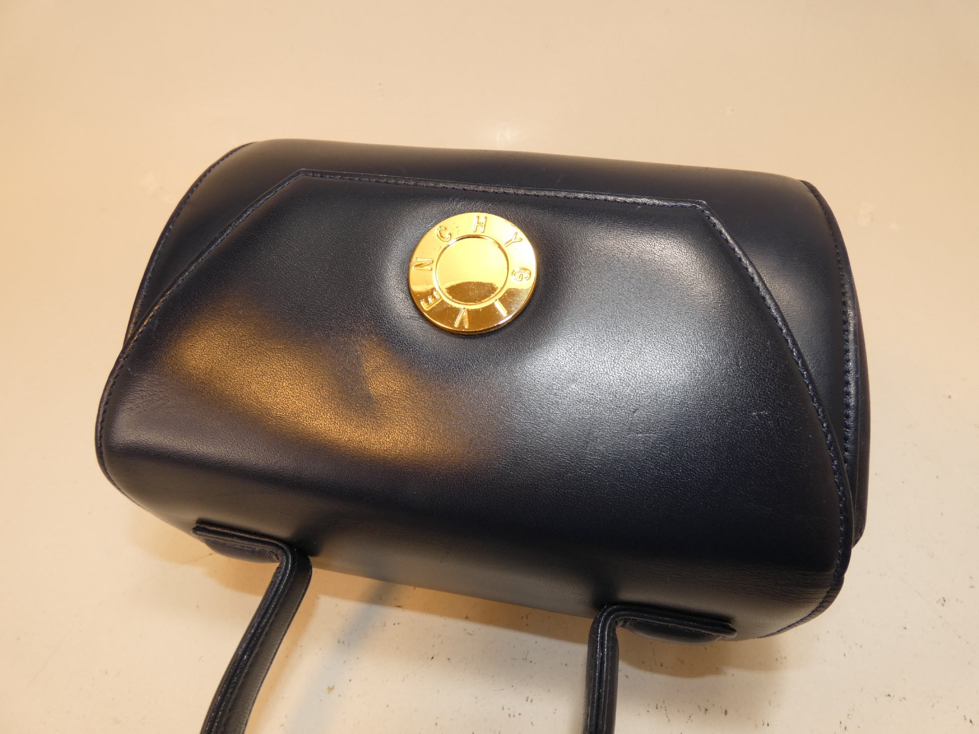 GIVENCHY Circle Logo GP Leather Navy Top Handle Handbag