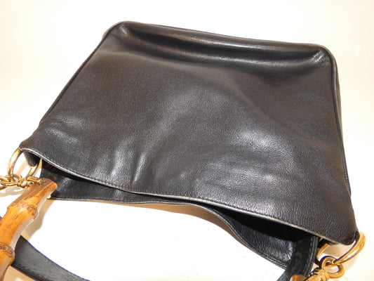 GUCCI 2-way bamboo leather black handbag